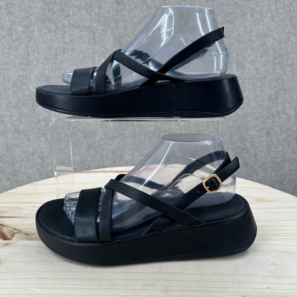 FitFlop F-Mode Strappy Slingback Sandal Womens 8 Black Leather Platform